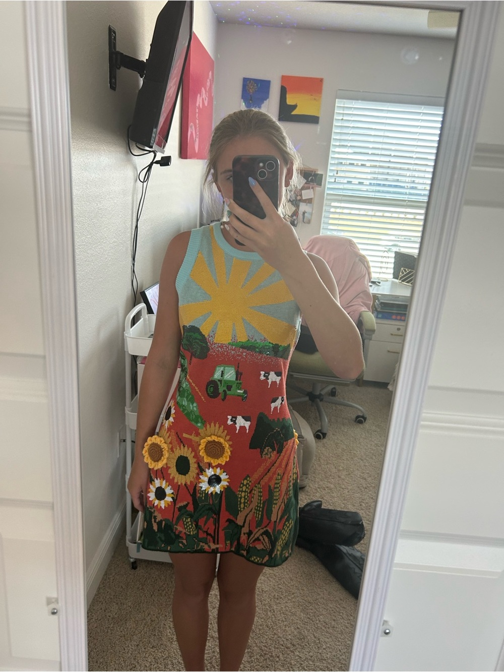 Queen of Sparkles  Farm Knit Mini Dress with Sunflowers
